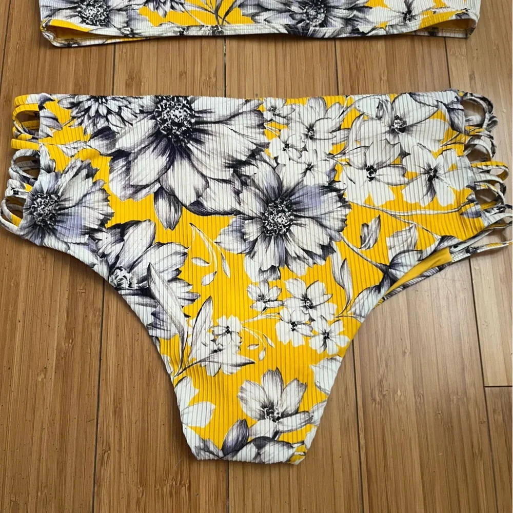TINI BIKINI Floral Golden Yellow High Waisted Cheeky 2 Piece Bikini - Picture 10 of 12